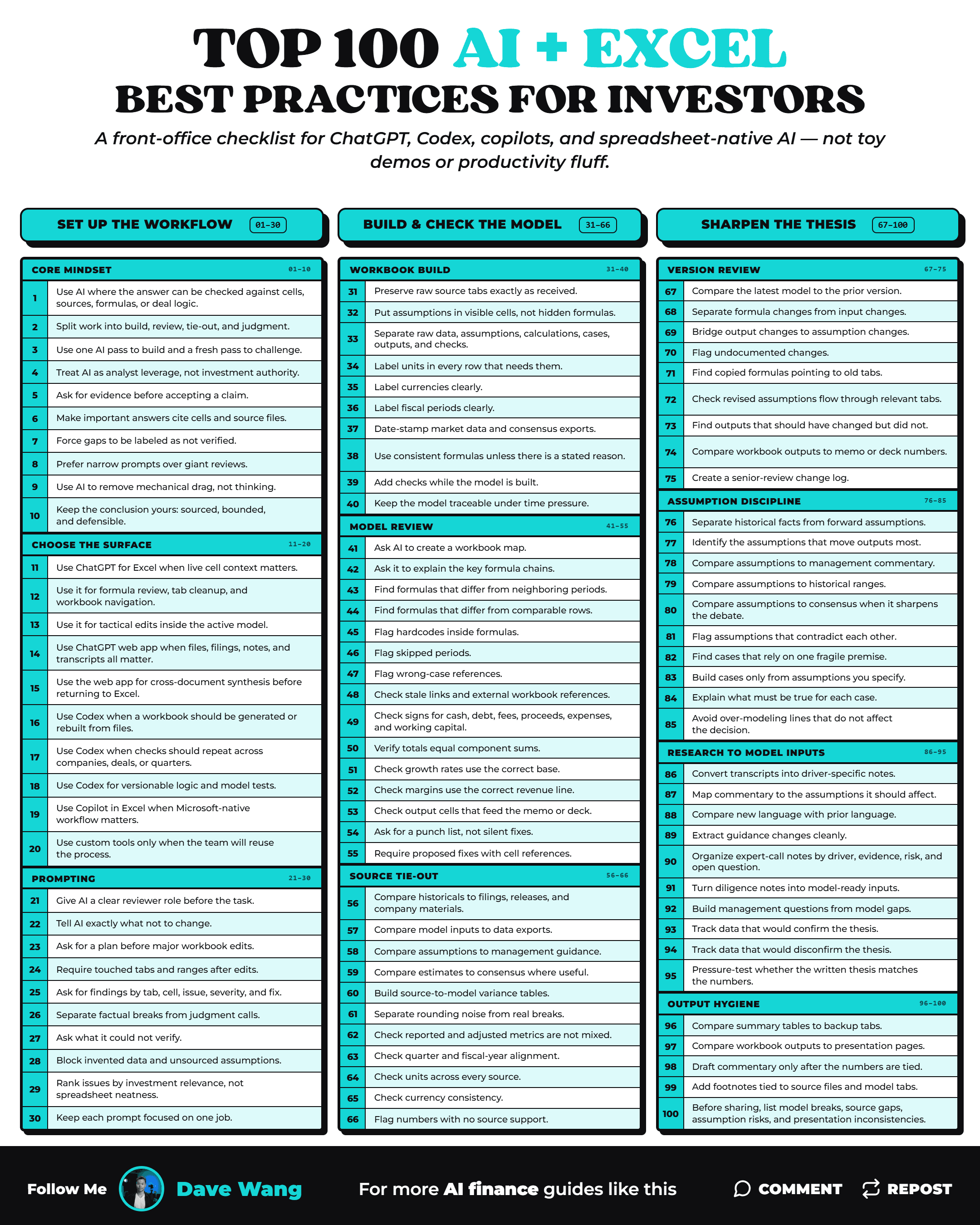 Top 100 AI + Excel Best Practices